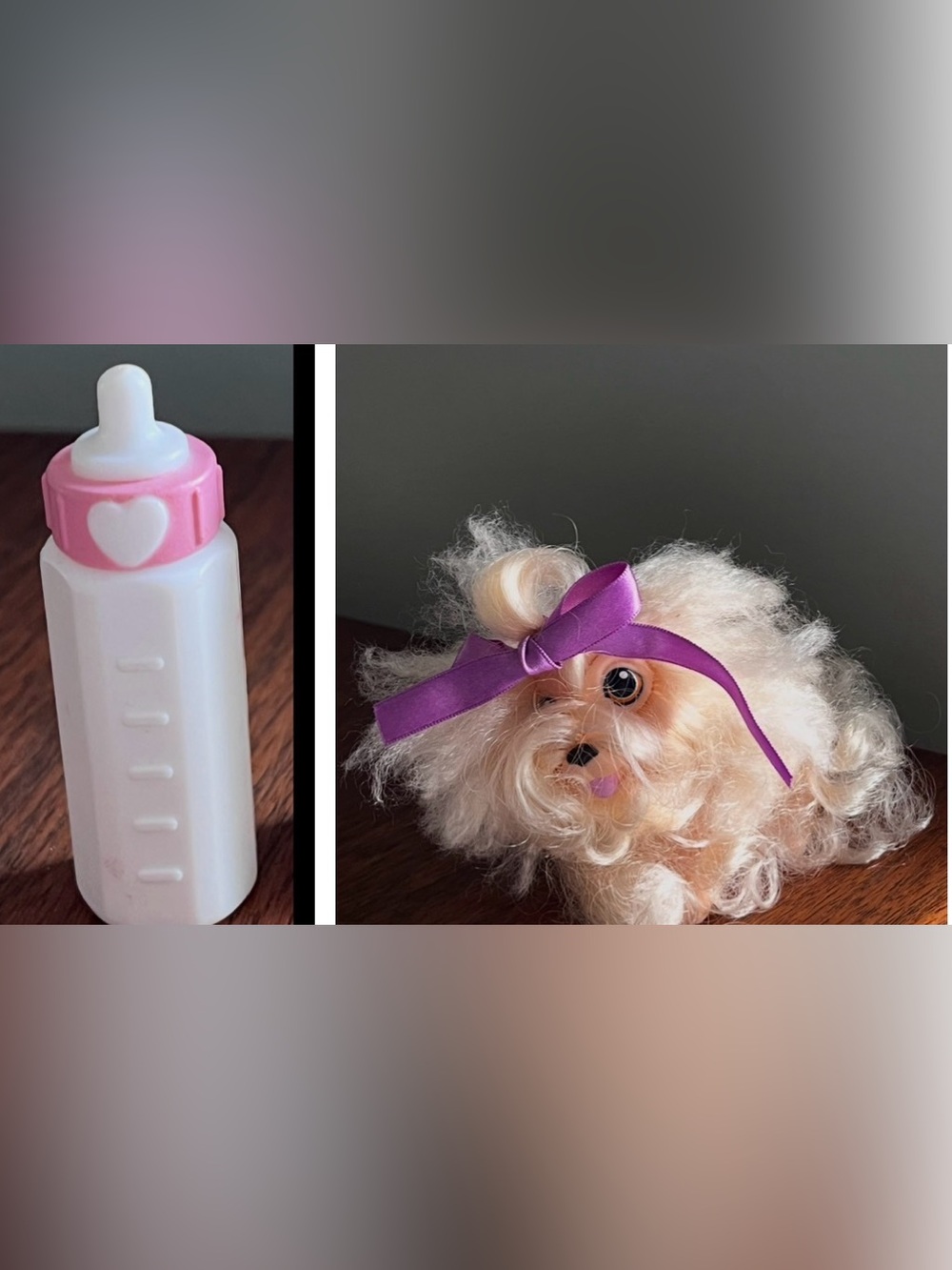 1980s Vintage Sweetie Pups Baby toy poodle Dog Hasbro Toy w/Ribbon bottle